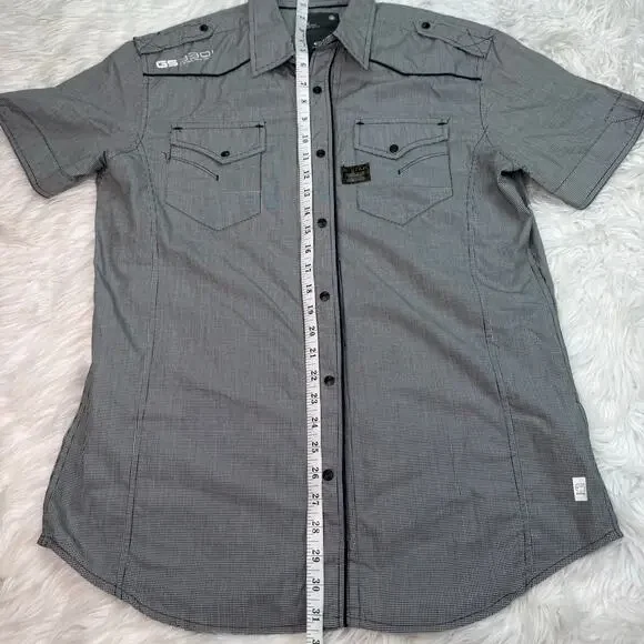 G Star Raw Men's Midnight Piping Check Shirt Black White Short Sleeve Size XL